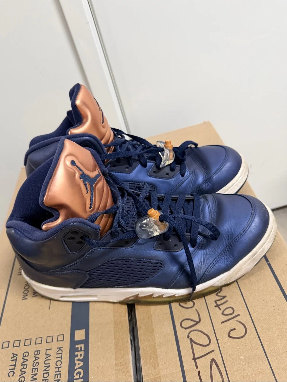 Jordan Men's Navy Blue High-Top Sneakers with Copper Accent